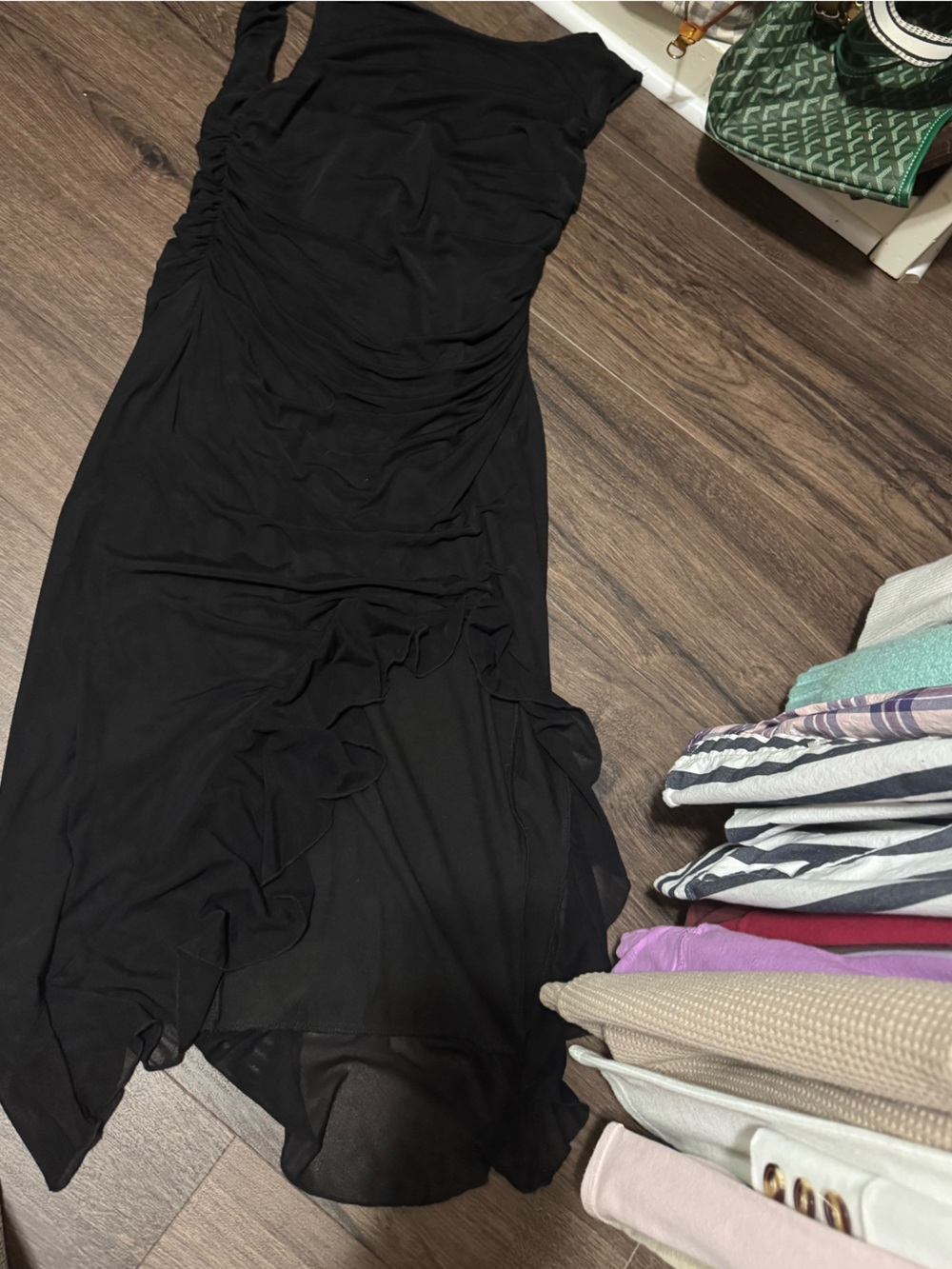 Women's Black Ruffle Asymmetric Dress